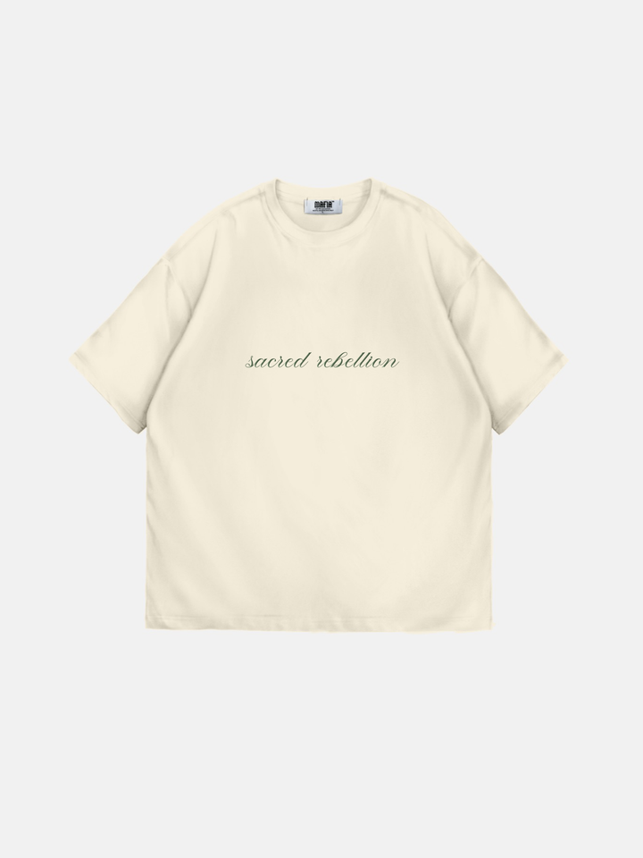 Oversize 'Sacred Rebellion' T-Shirt - Antique White