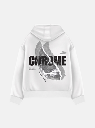 Oversize Chrome Butterfly Hoodie - White