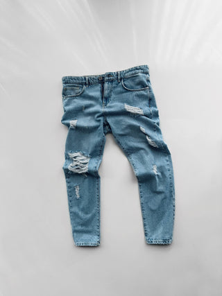 Loose Fit Torn Jeans - Blue