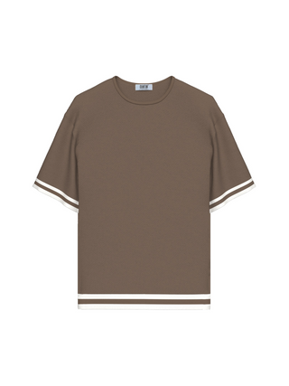 Oversize Knit striped Tee - Camel