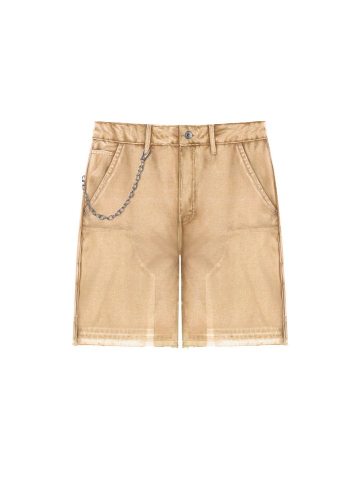 Loose Fit Cargo Jeans Short - Beige