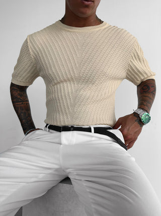 Slim Fit Knitting Pattern Tee - Beige