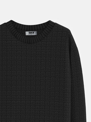 Oversize Grid Knit Sweater - Black