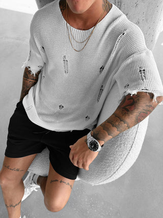 Oversize Knit Holes Tee - White