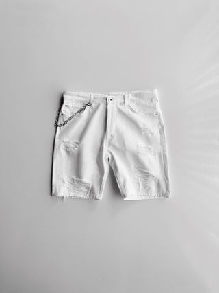 Torn Shorts Jeans - White