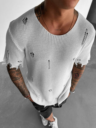 Oversize Knit Holes Tee - White