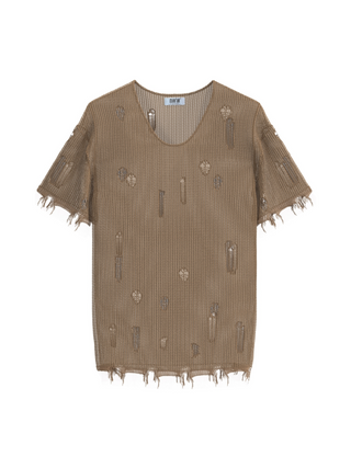 Oversize Knit Holes Tee - Brown