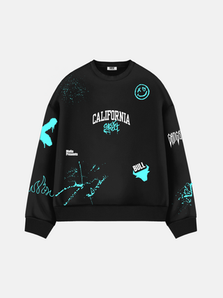 Oversize Graffity Sweater - Black and Mint