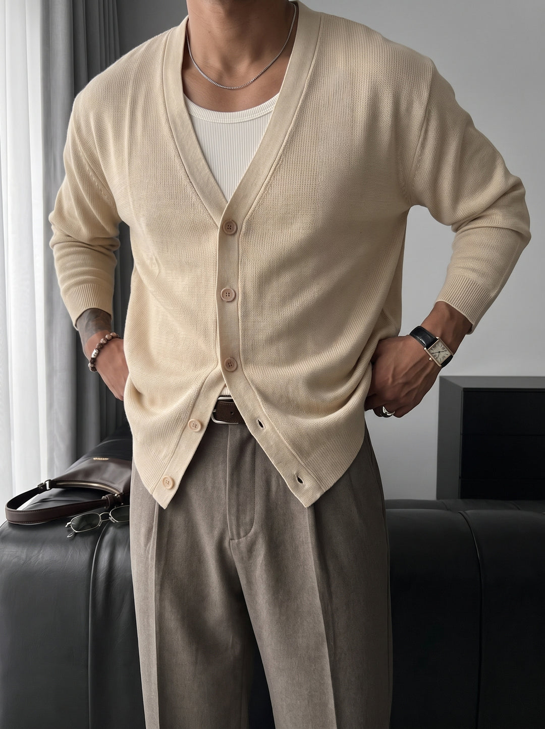 Oversize Crop Cardigan - Beige