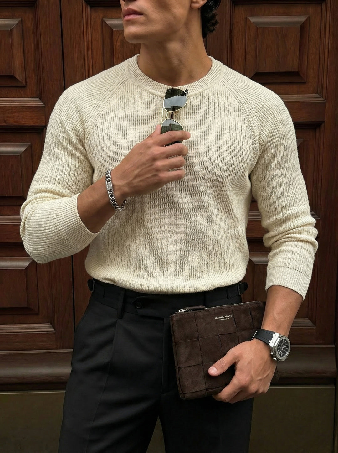 Slim Fit Thin Knit Sweater - Beige