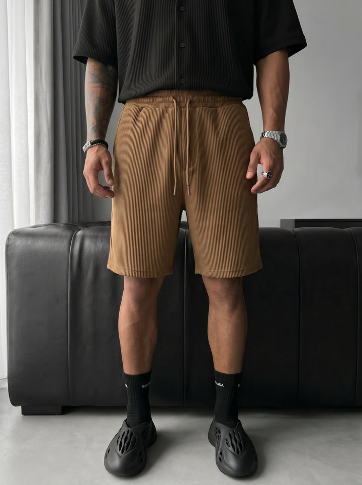 Loose Fit Cord Shorts - Brown
