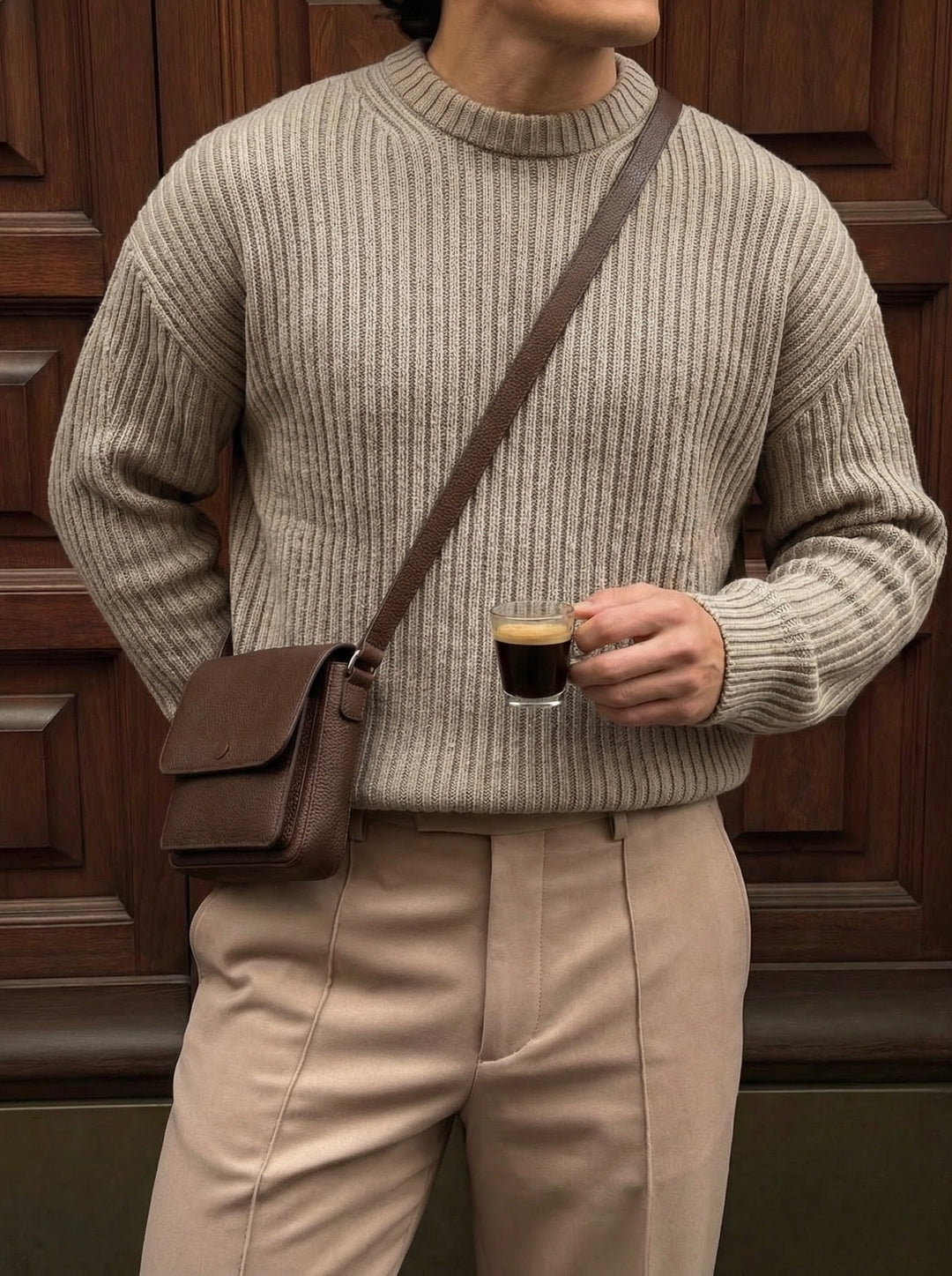 Loose Fit Striped Structure Pullover - Simply Taupe
