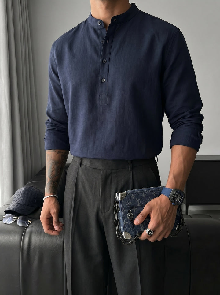 Regular Fit Cotton Shirt - Navy Blue