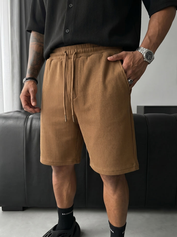 Loose Fit Cord Shorts - Brown