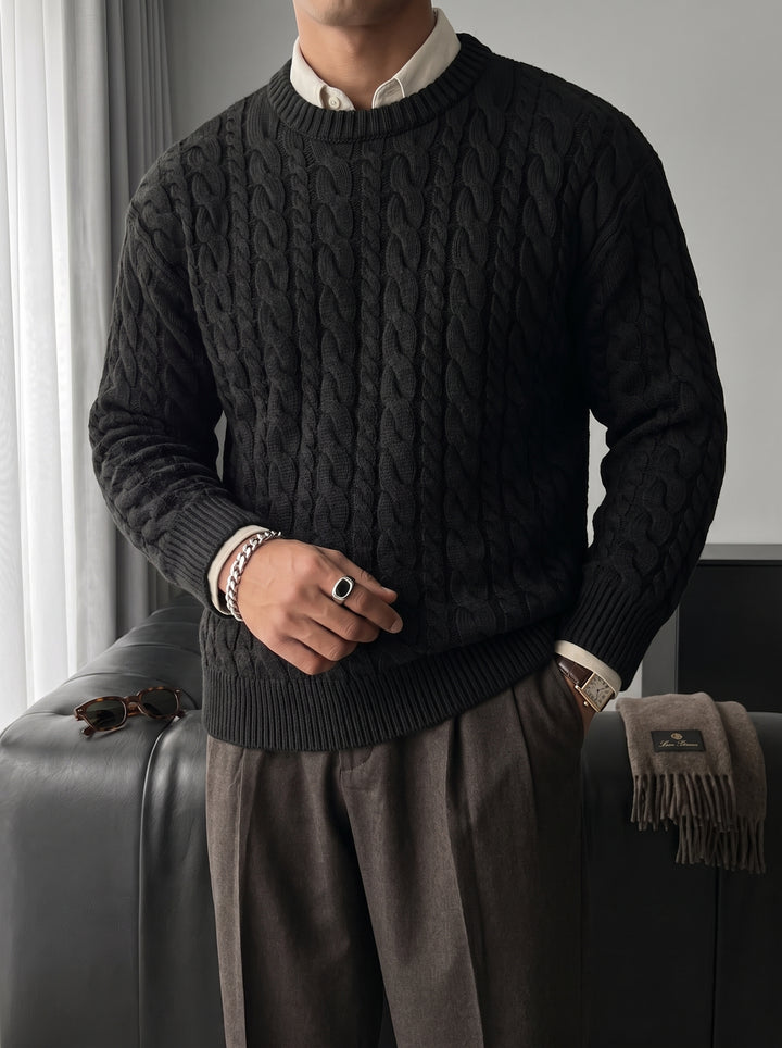 Oversize Knit Braid Sweater - Black