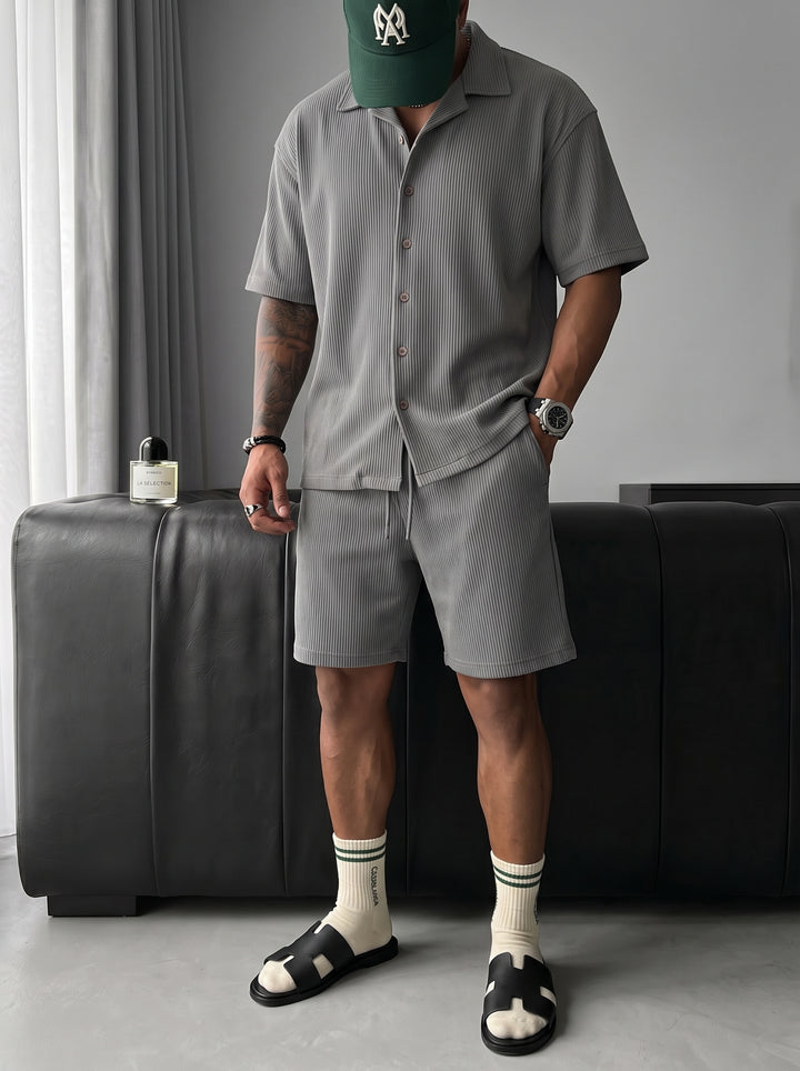 Loose Fit Cord Shorts - Grey