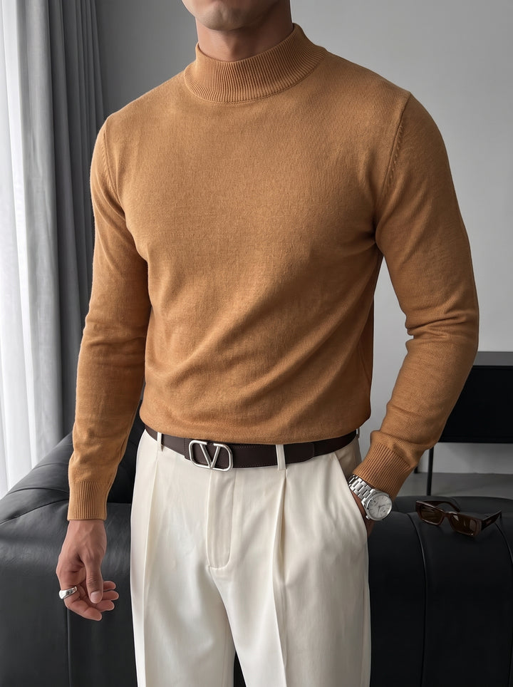 Loose Fit Half Neck Pullover - Camel