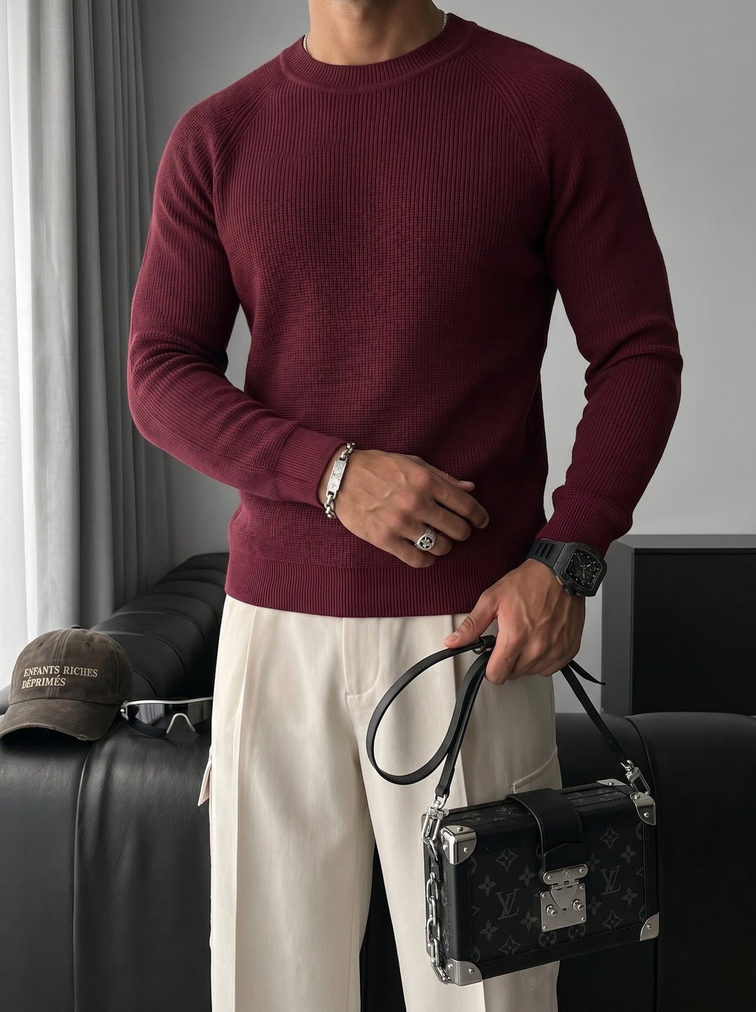 Slim Fit Thin Knit Sweater - Plum