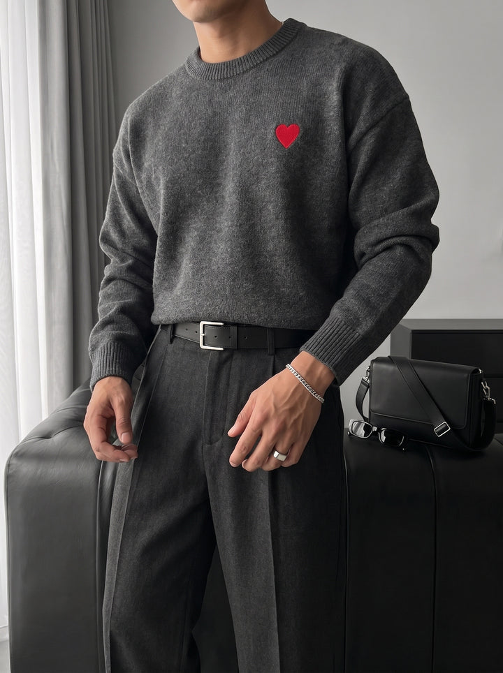Loose Fit Heart Detail Sweater - Anthracite
