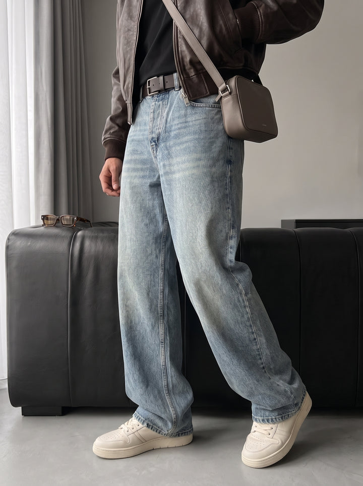 Baggy Fit Washed Jeans - Blue