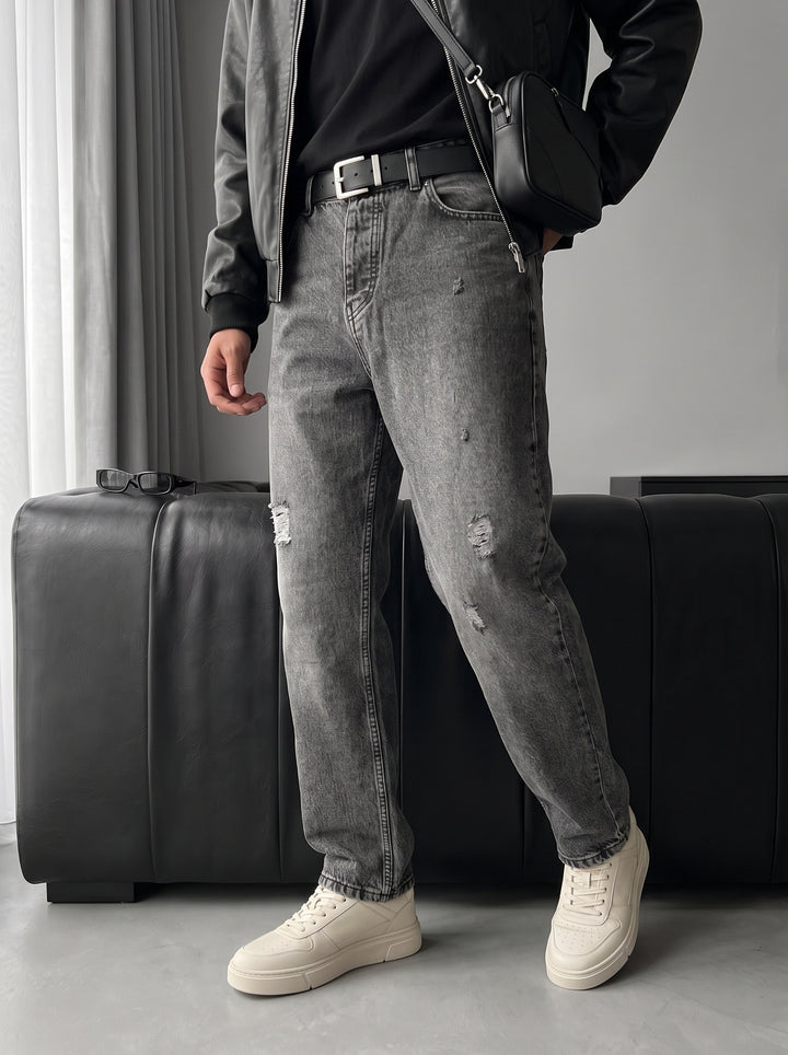 Boyfriend Washed Torn Jeans - Anthracite