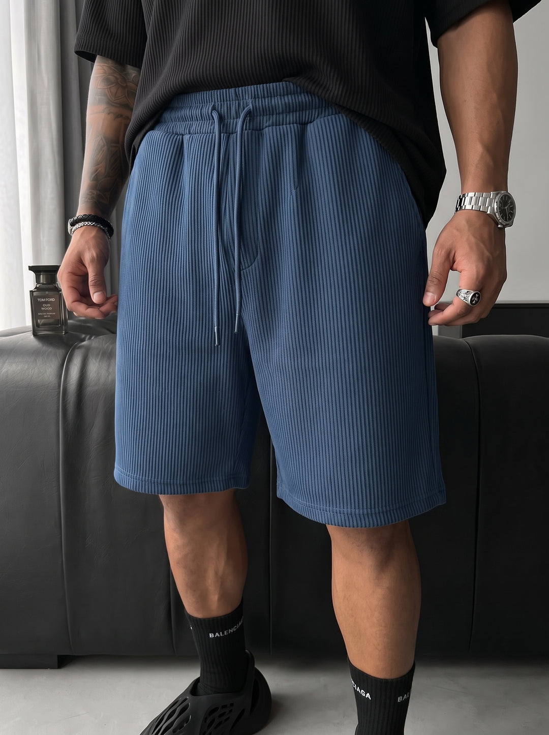 Loose Fit Cord Shorts - Indigo