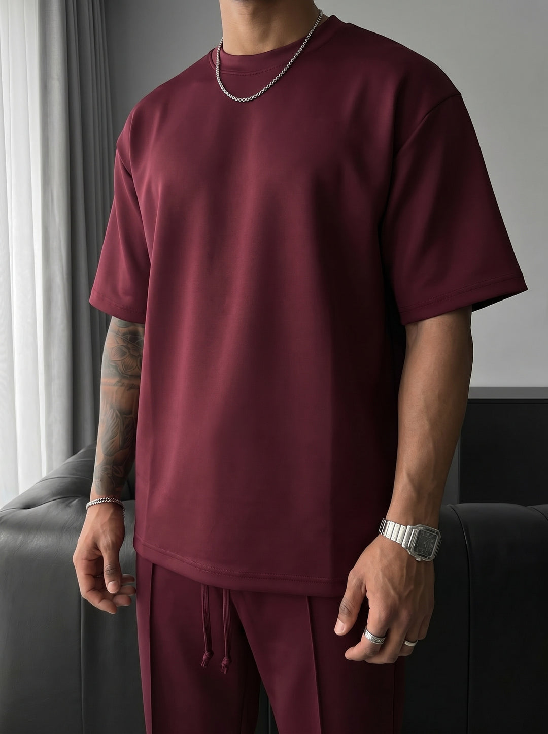Regular Fit Diver T-shirt - Bordeaux