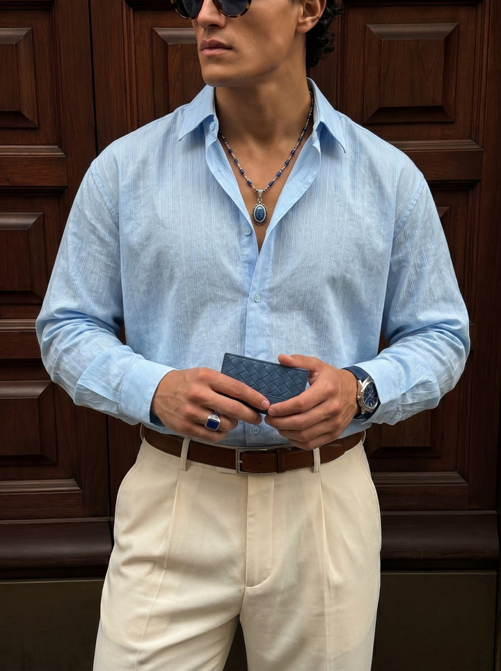 Regular Fit Striped Line Shirt - Blue