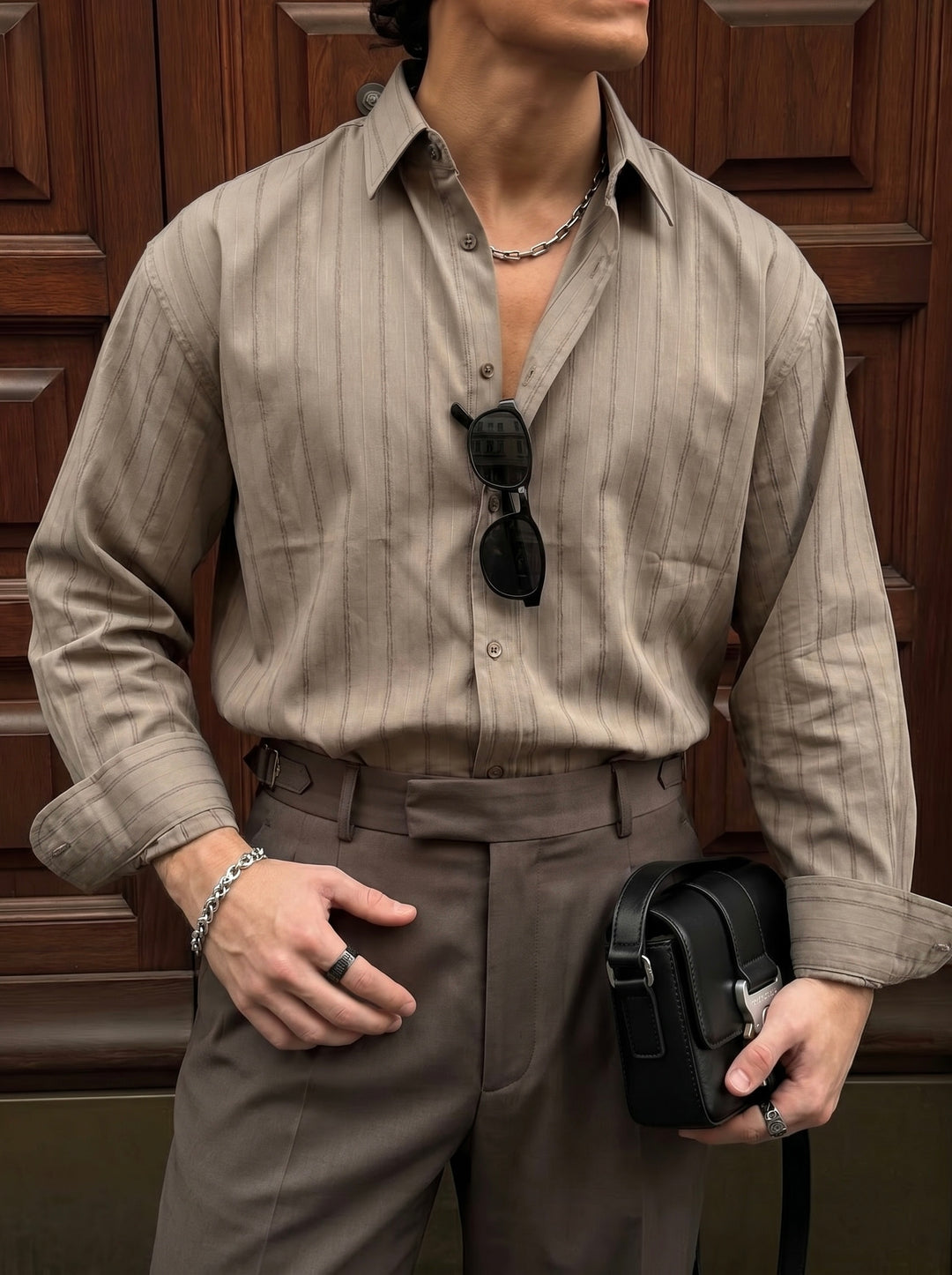 Regular Fit Striped Line Shirt - Brown
