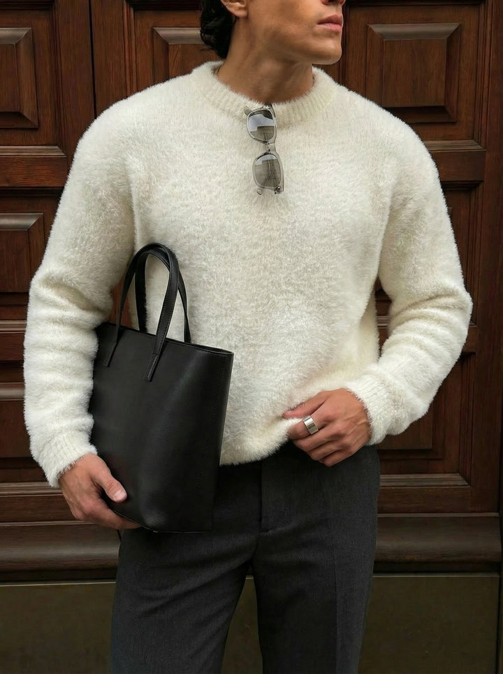 Oversize Hairy Rope Sweater - Bright Cream