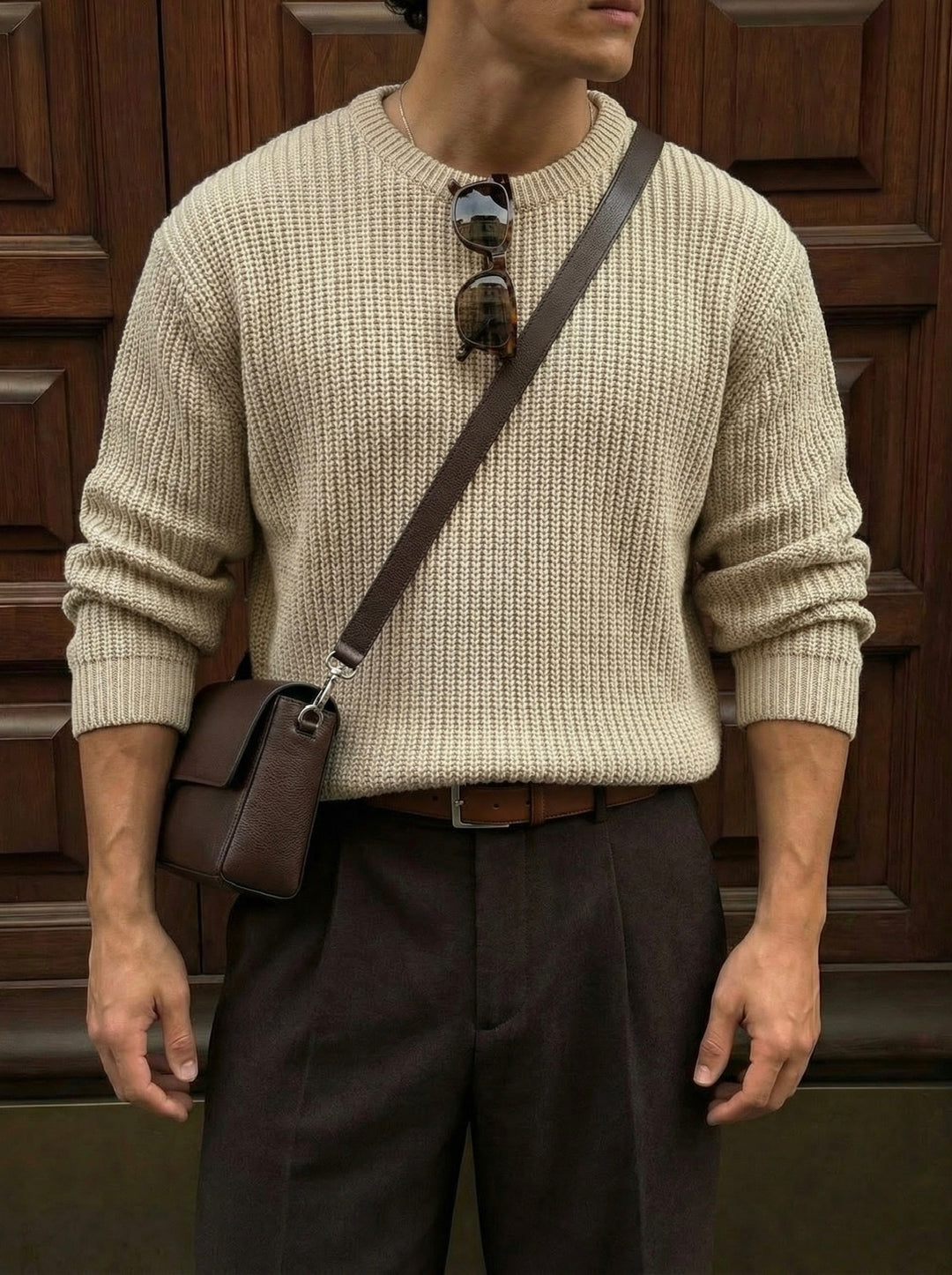 Oversize Structured Knit Sweater - Stone