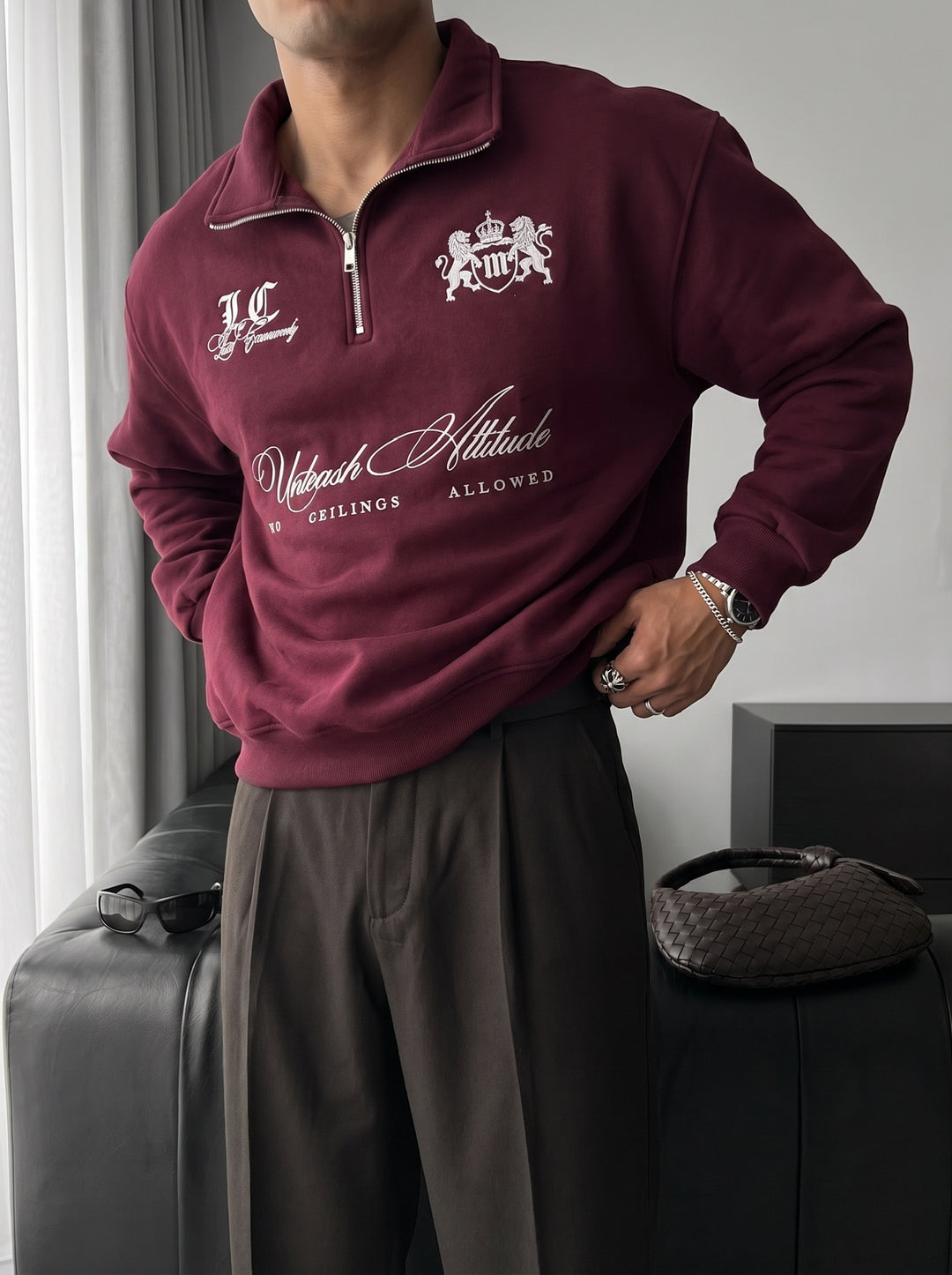 Oversize Half-Zip Local Sweatshirt - Bordeaux