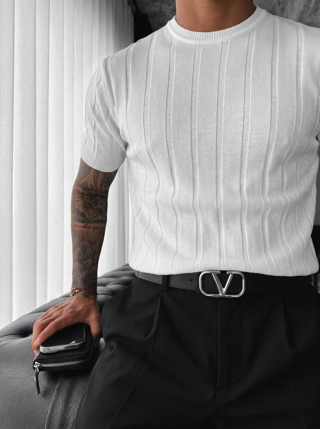 Regular Fit Knit Lines T-shirt - White