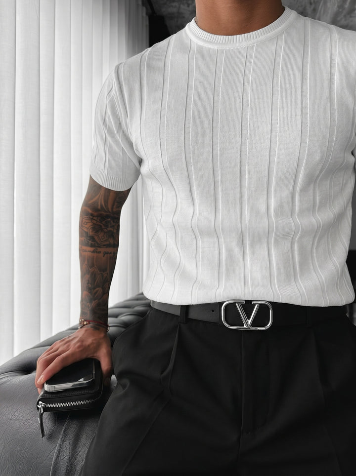 Regular Fit Knit Lines T-shirt - White