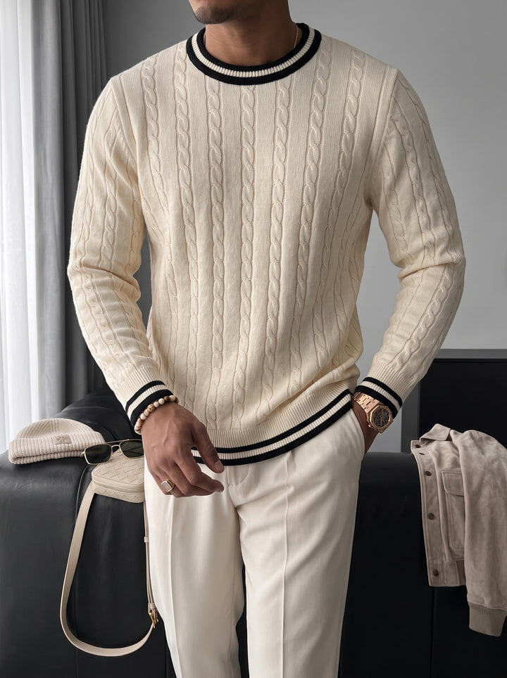 Regular Fit Braid Knit Sweater - Cream