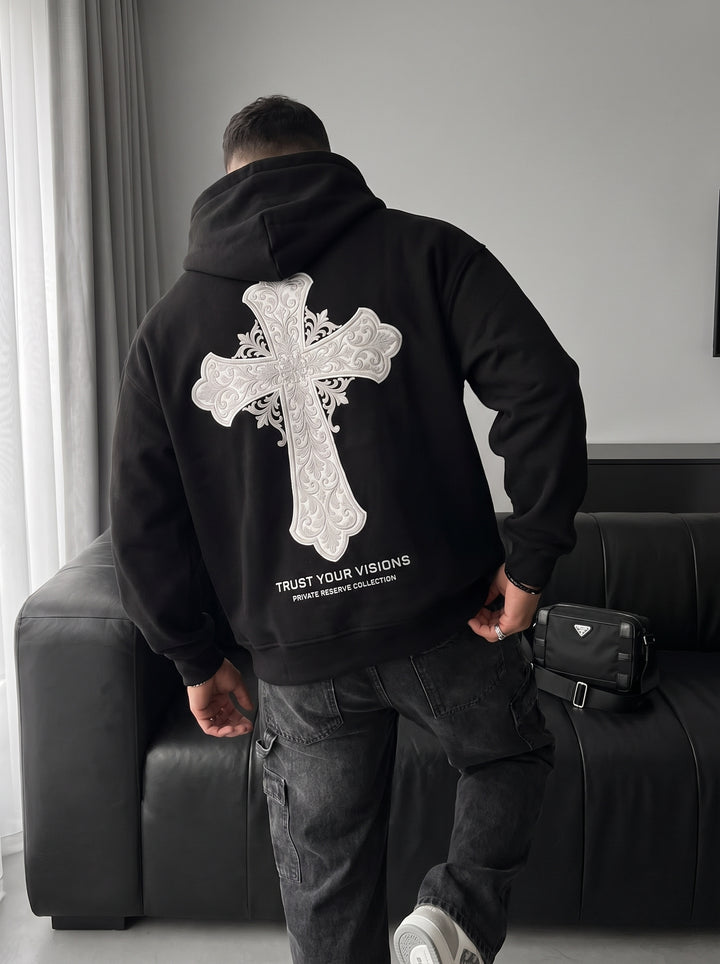 Oversize Cross Hoodie - Black