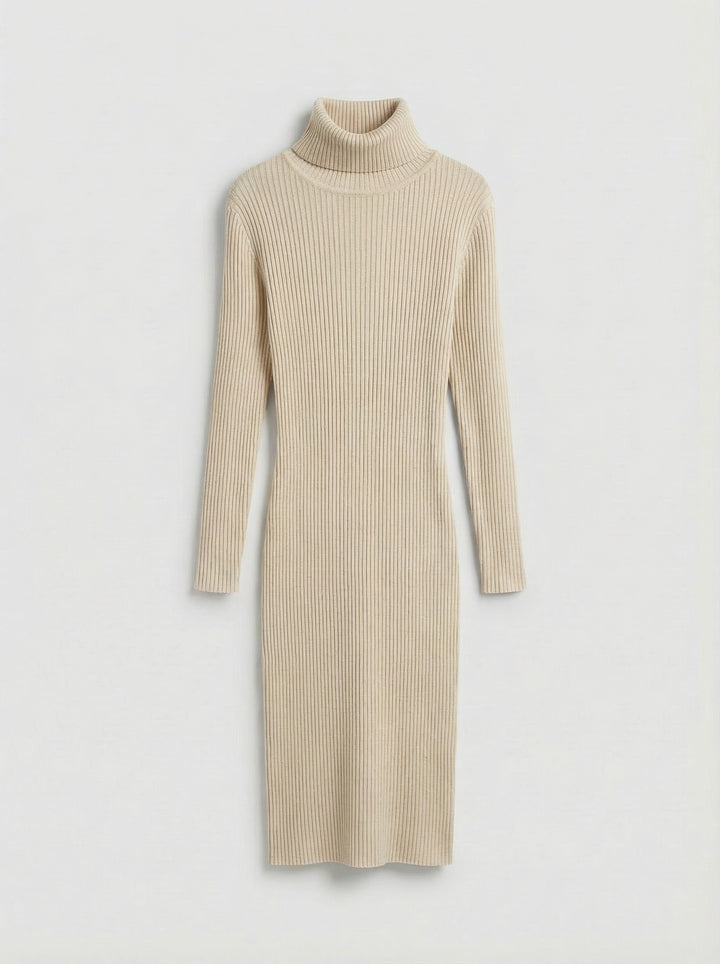 High Neck Knit Dress - Creme