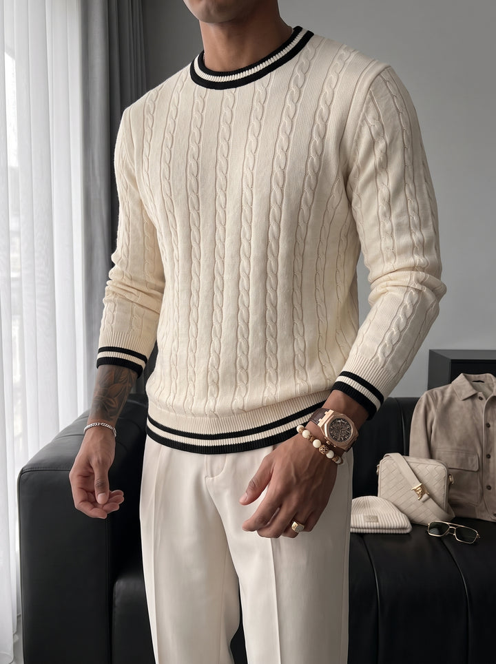 Regular Fit Braid Knit Sweater - Cream