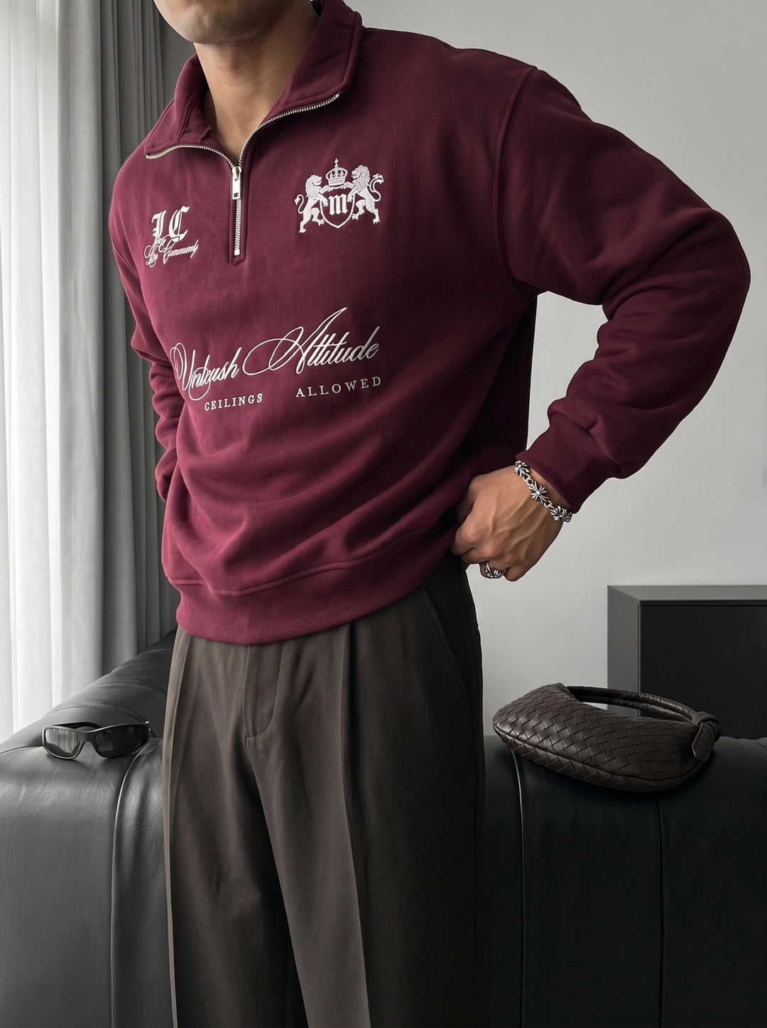 Oversize Half-Zip Local Sweatshirt - Bordeaux
