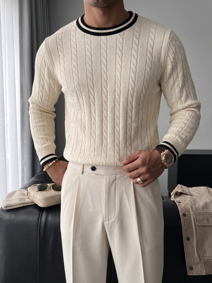 Regular Fit Braid Knit Sweater - Cream