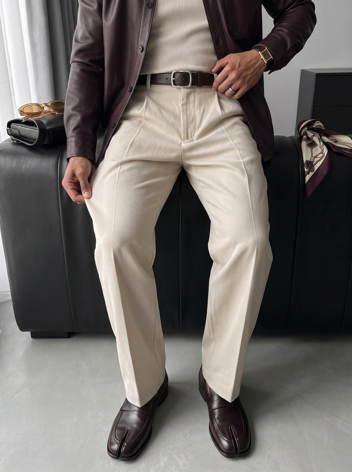 Loose Fit Casual Trousers - Beige