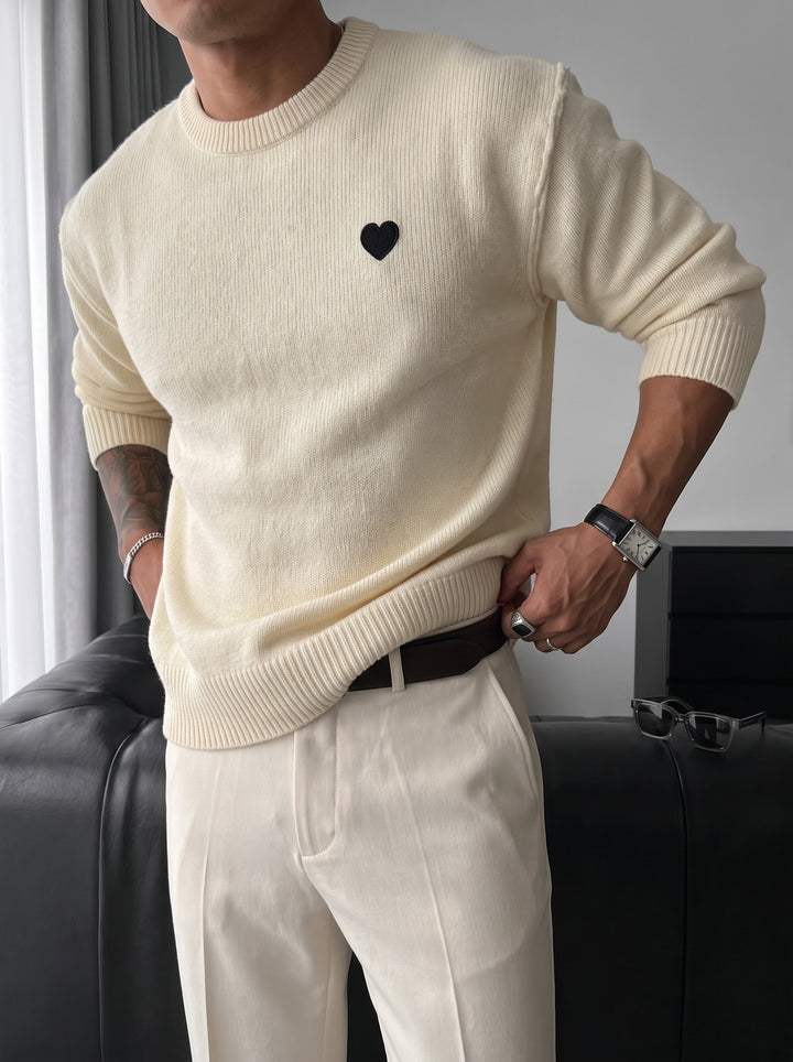 Loose Fit Heart Detail Sweater - Ecru