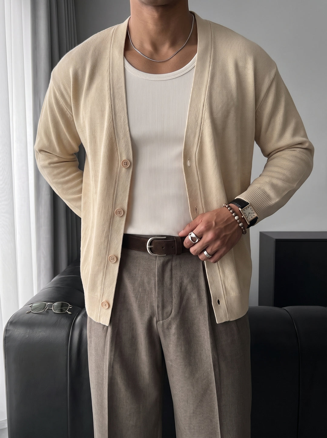 Oversize Crop Cardigan - Beige