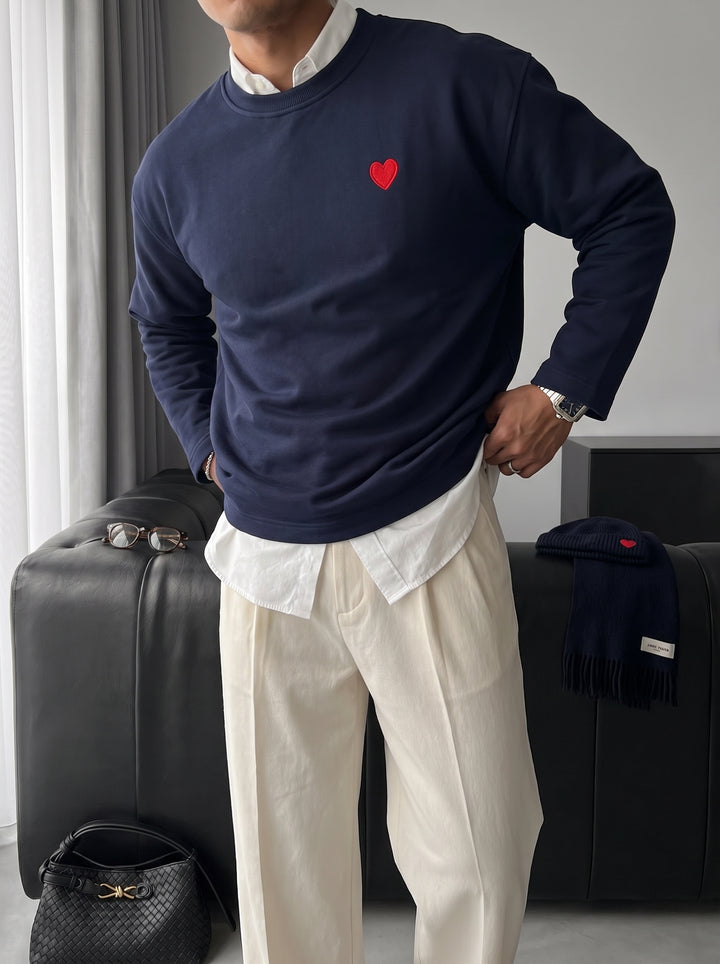 Oversize Heart Detailed Sweatshirt - Navy Blue