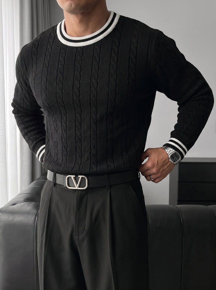 Regular Fit Braid Knit Sweater - Black