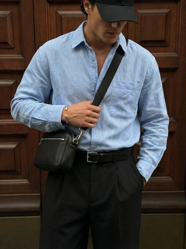 Regular Fit Cotton Pocket Shirt - Blue