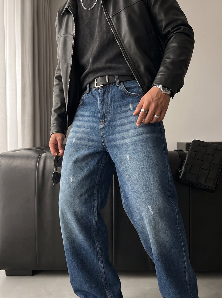 Relax Baggy Torn Jeans - Blue