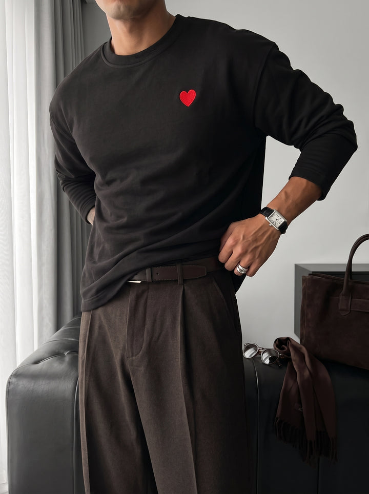 Oversize Heart Detailed Sweatshirt - Black