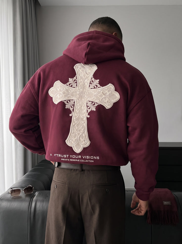 Oversize Cross Hoodie - Bordeaux