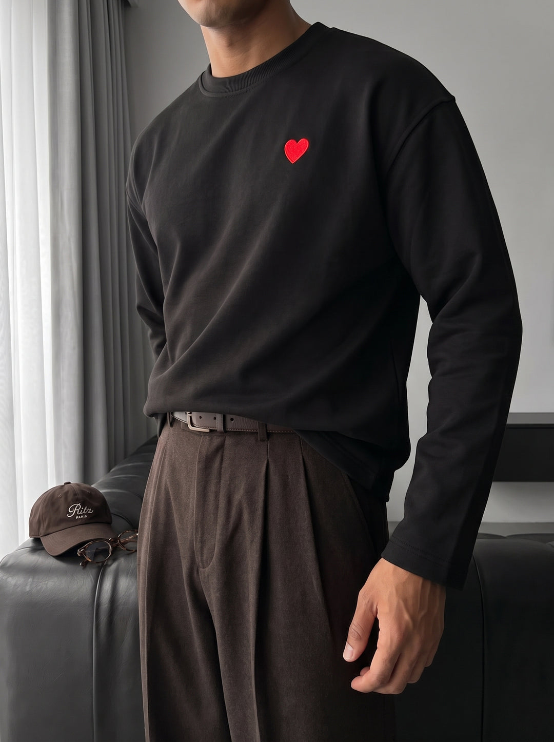 Oversize Heart Detailed Sweatshirt - Black